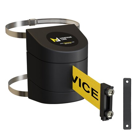 Montour Line Retractable Belt Barrier Black Clamped Wall Mount, 15' Serv.Belt M WMX140-BK-OUTOFYB-C-M-150